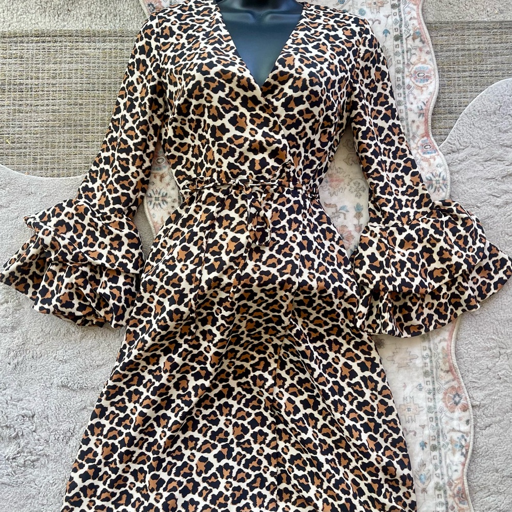 Diane Von Furstenberg Leopard Print Ruffle Maxi Wrap Dress - Picture 3 of 11